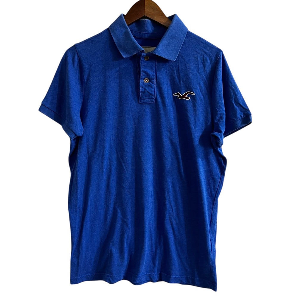 Hollister Mens Blue Short Sleeve Polo Shirt XL Embroidered Seagull Logo Cotton